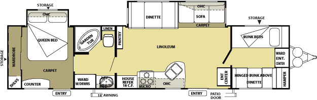 the floor plan of a Tall Timbers rental RV